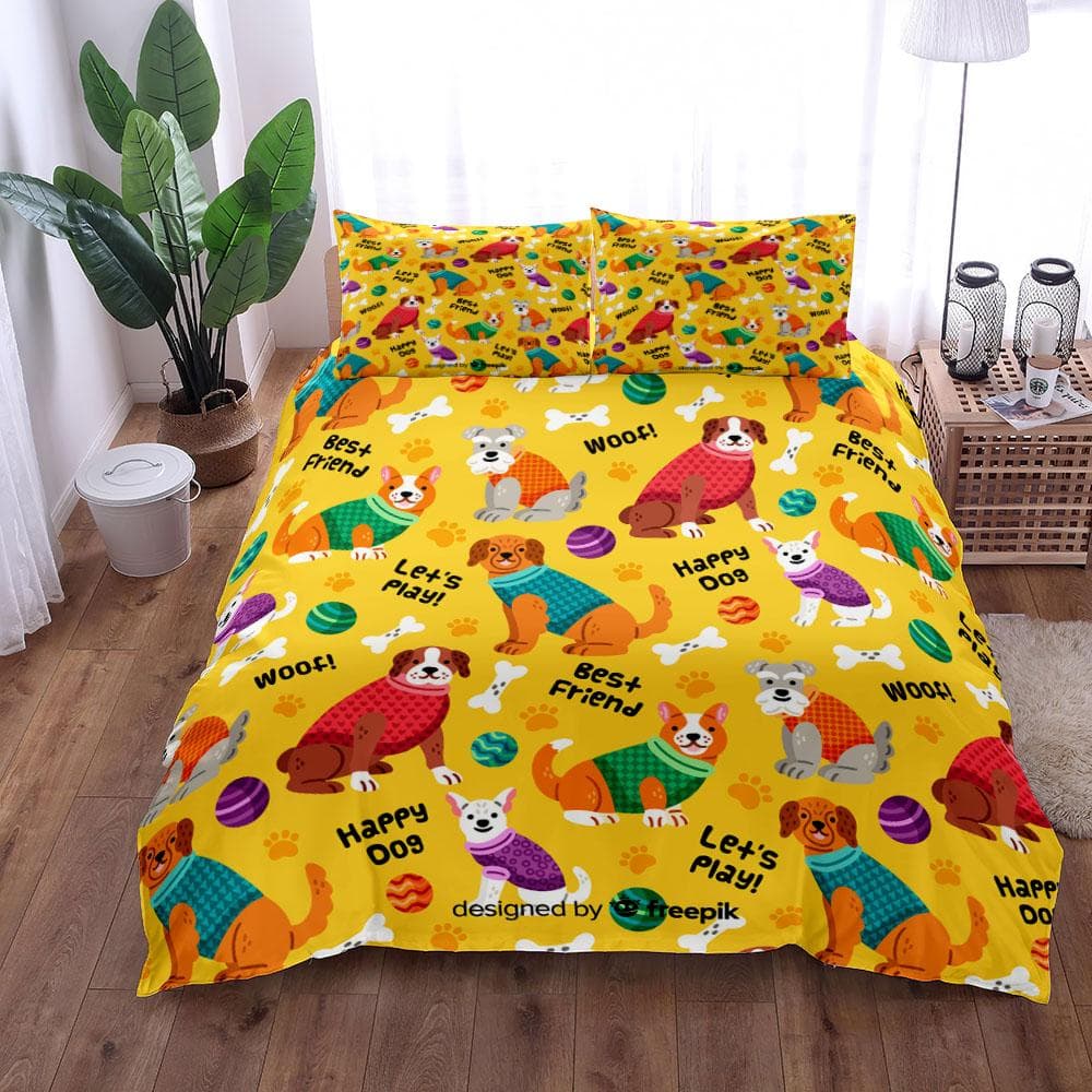Happy Dog Woof Duvet Cover Set UK Single Double Queen US Twin Full King Size  Bed Linen Set EU single(135x200cm)