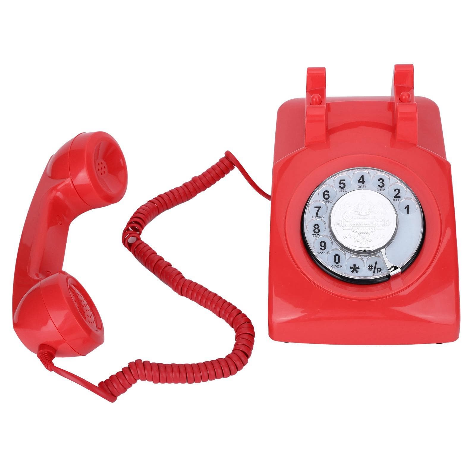 CTN8019 Revolve Dial Rotating Fixed Desk Phone Antique Landline Vintage Telephone(Red ) red