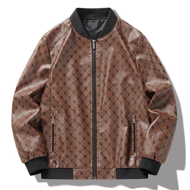 Spring and Autumn New Men's Stand Collar Baseball Jacket PU Leather Men's Motorcycle Jacket XL