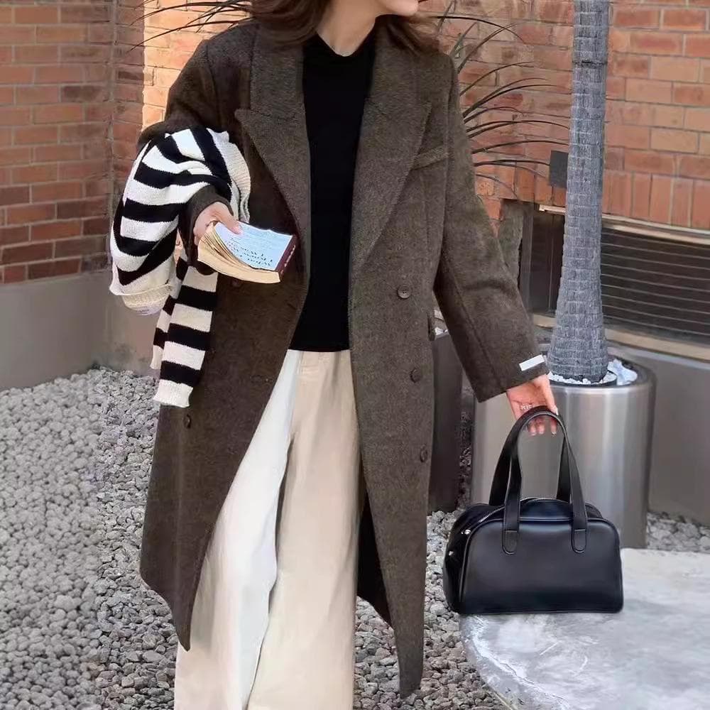 Korean Version of The New High-end Double-breasted Suit Temperament Woolen Jacket M