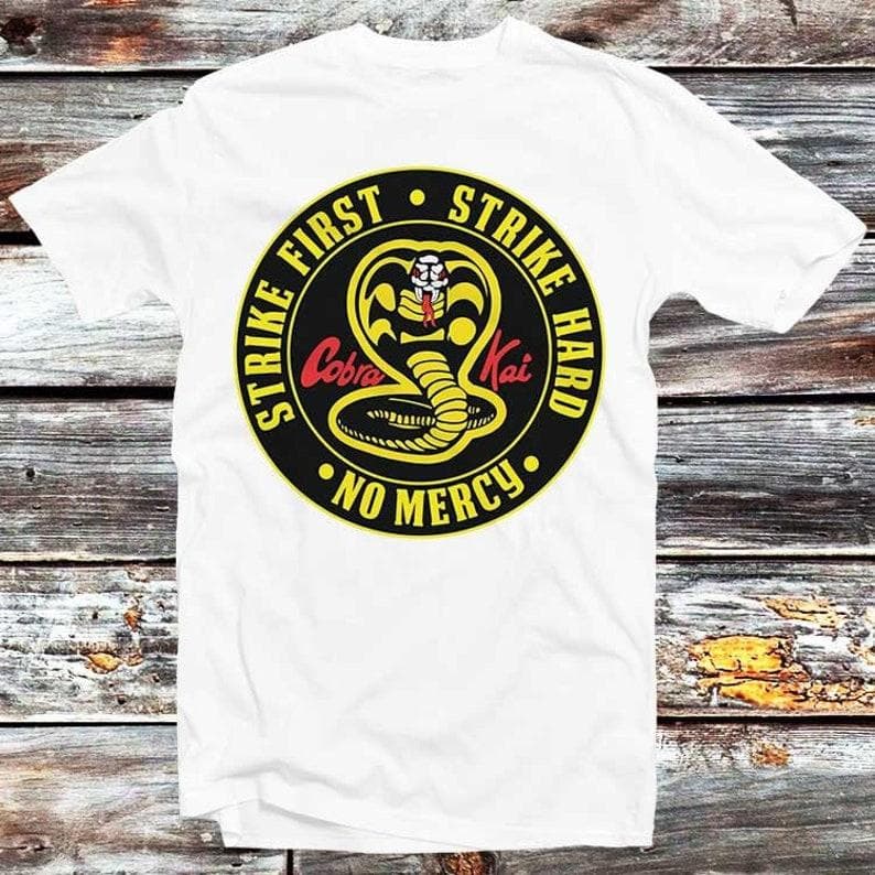 230 Gsm 100% Cotton Cobra Kai Karate Kid T Shirt Classic Retro 80S Film Movie First Strike B114 M white