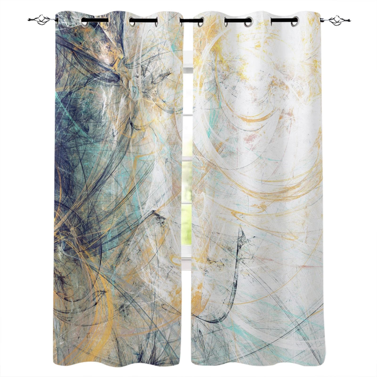 Yellow Gray Abstract Art Texture Curtains for Bedroom Kitchen Window Treatments Valance Curtains for Living Room 135W x 60H(cm)