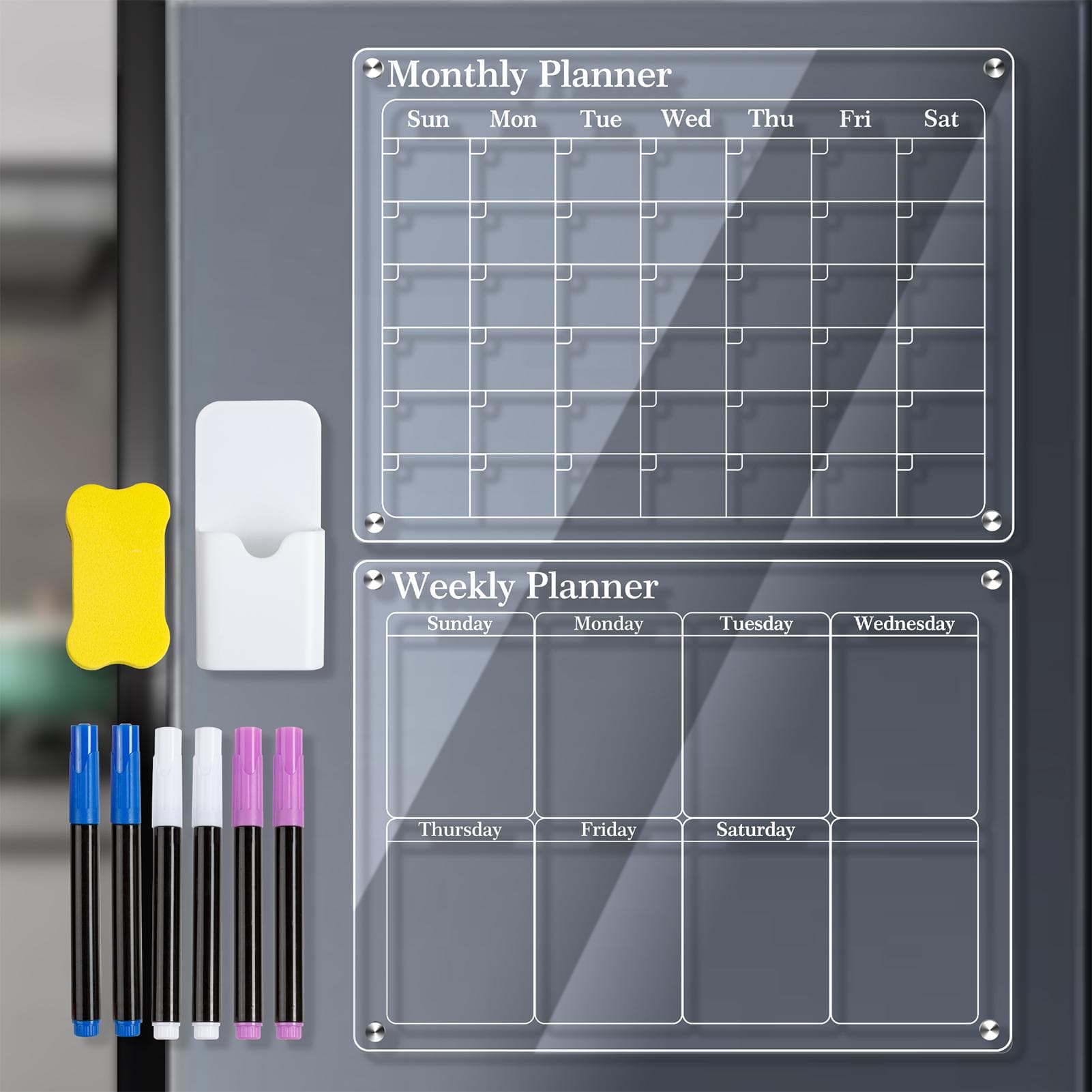 Clear Acrylic Magnetic Monthly / Weekly / Blank Planning Board for Fridge Calendar 40*30cm Monthly and Weekly