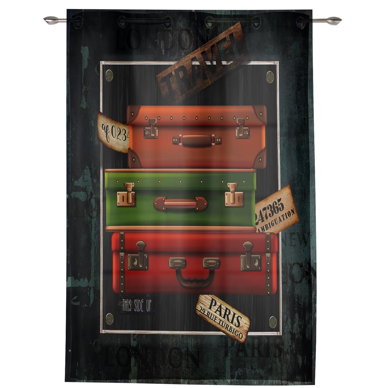 Vintage Shabby Suitcase Window Curtains for Living Room Kitchen Valances Curtain Fashion Curtains for Bedroom 135W x 60H(cm) x1