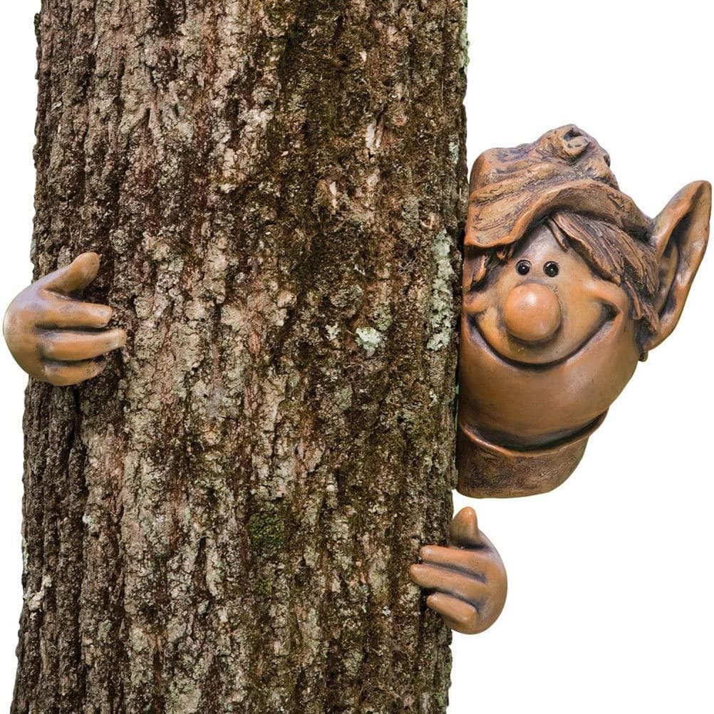 Garden Elf Tree Hugger Polyresin Tree Sculpture Garden Peeker Yard Art for Home Decoration
