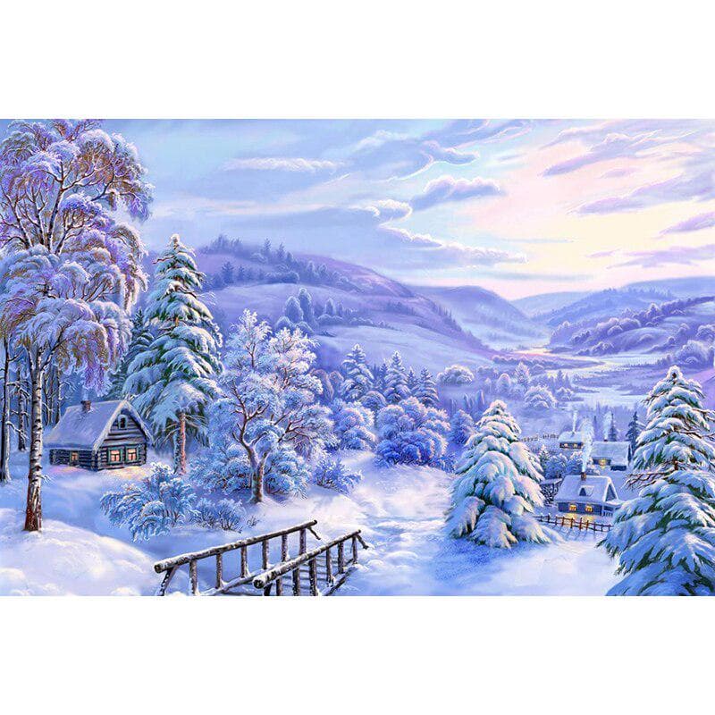 Diamond Embroidery Snowy Land & Hill Full Round Drill Diamond Painting Cross Stitch Picture 20X30CM