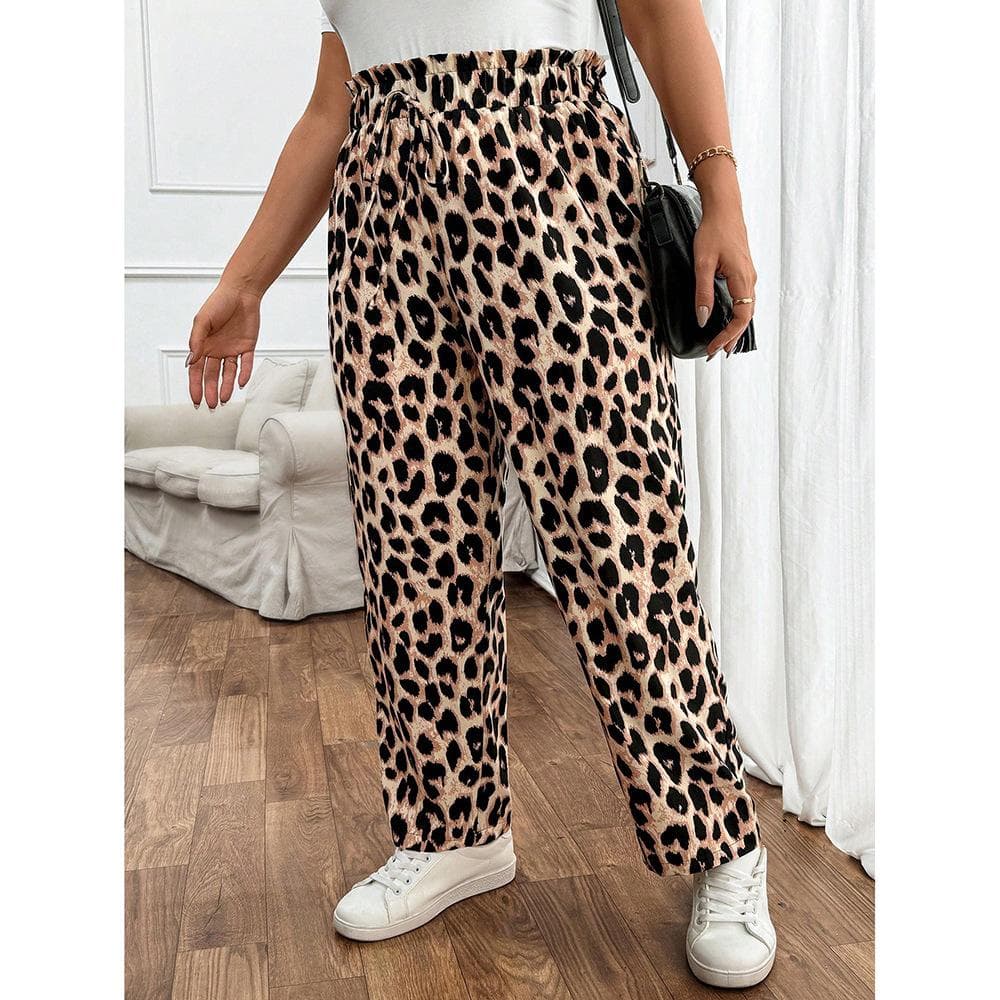 High Waist Leopard Print Casual Pants Loose Straight Versatile Wide Leg Pants Women's Clothing XL leopard print