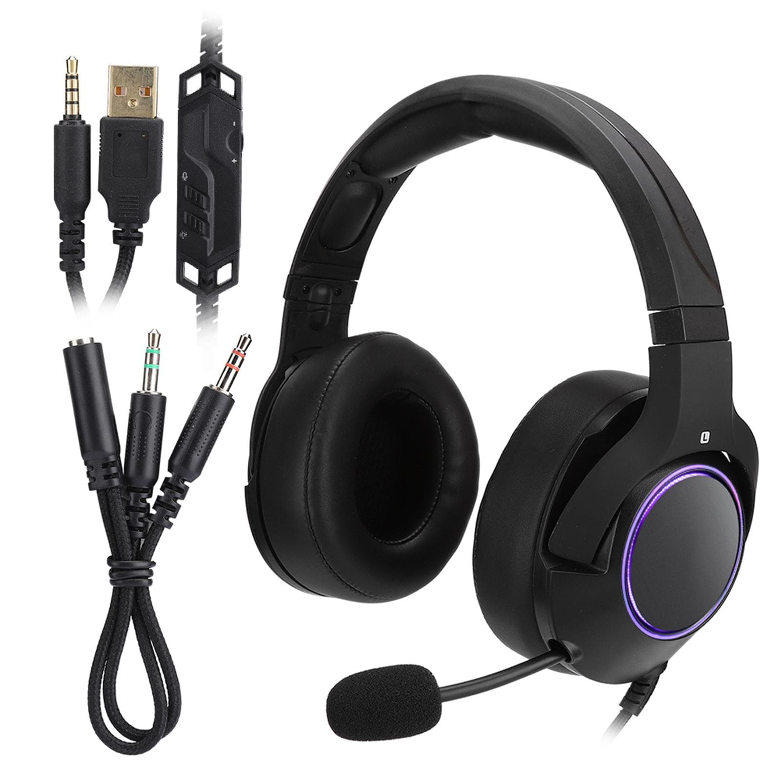 Head Mounted Wire Luminous RGB Gaming Headset Headphone with Microphone for PS4