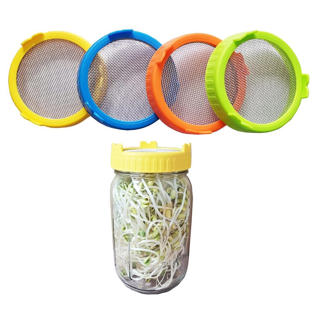 4Pcs Plastic Sprouting Lids with Stainless Steel Screen for 86mm Wide Mouth Jars Sprouting Strainer