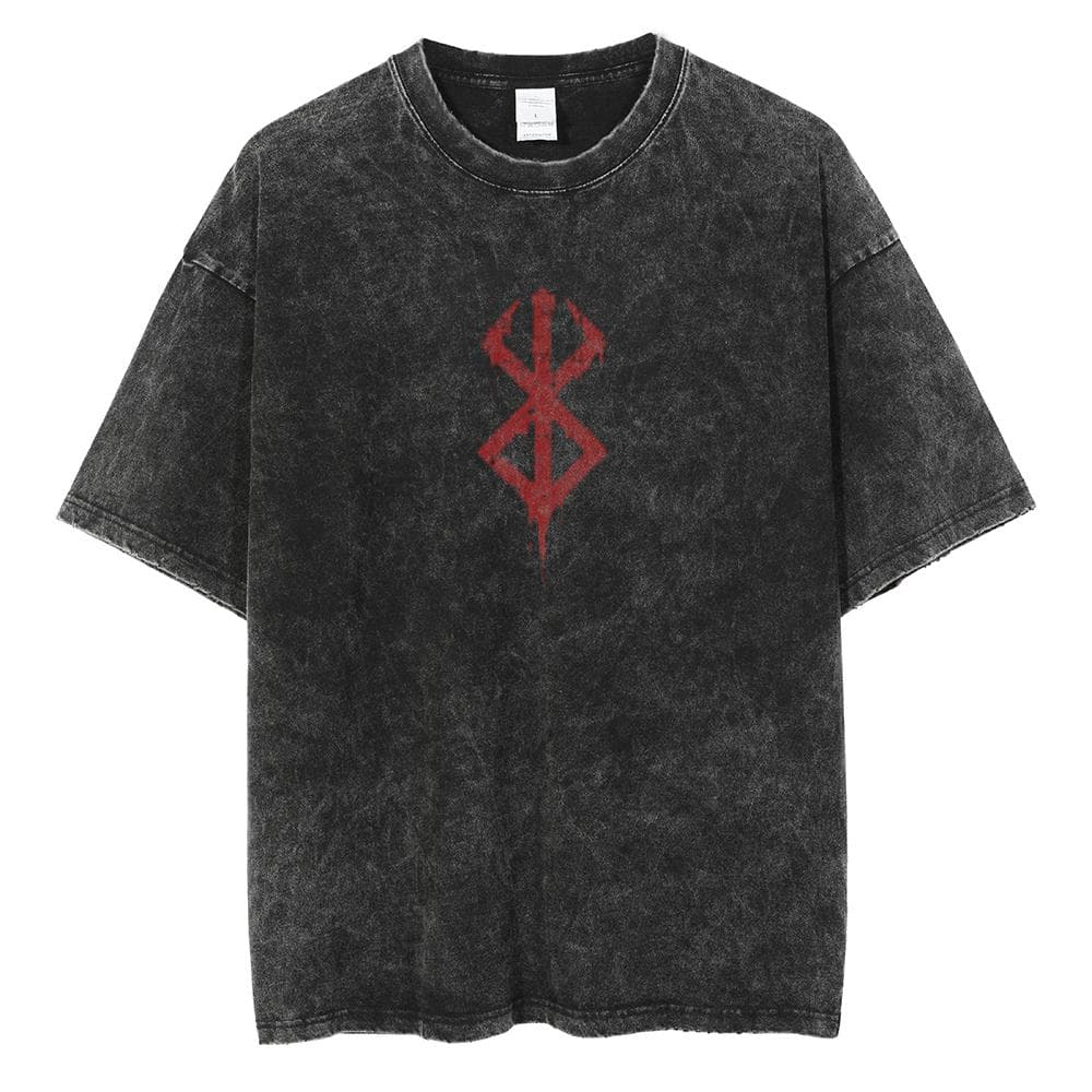 Anime Berserk Logo Graphic Printed T Shirt Men Women Vintage Manga T-shirts Washed Cotton Tshirt Harajuku Male Oversized Tee M black
