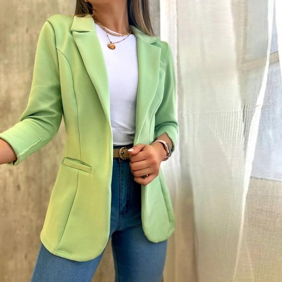 Autumn Solid Color Minimalist Long Sleeve Blazer Suit Collar Jacket Women's Coats Clothing L light green