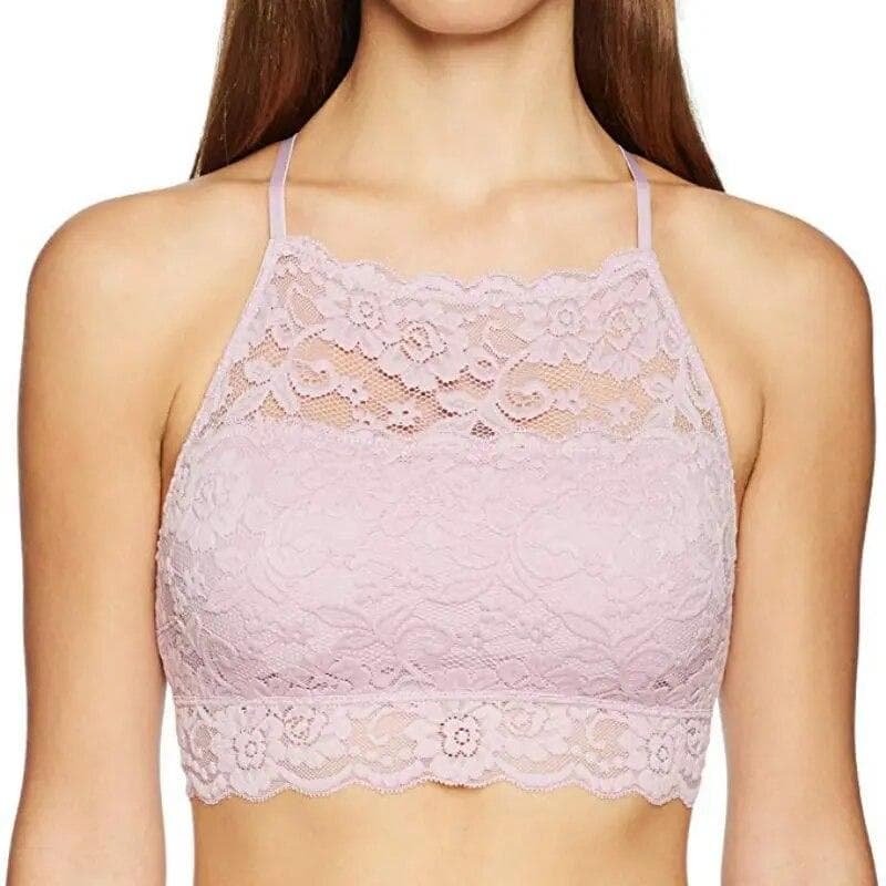 Fashion New Women Bra Lace Splice Soft Breathable Perspective White Bra Sexy Comfortable Elasticity Halter Underwear Drop Hot M pink