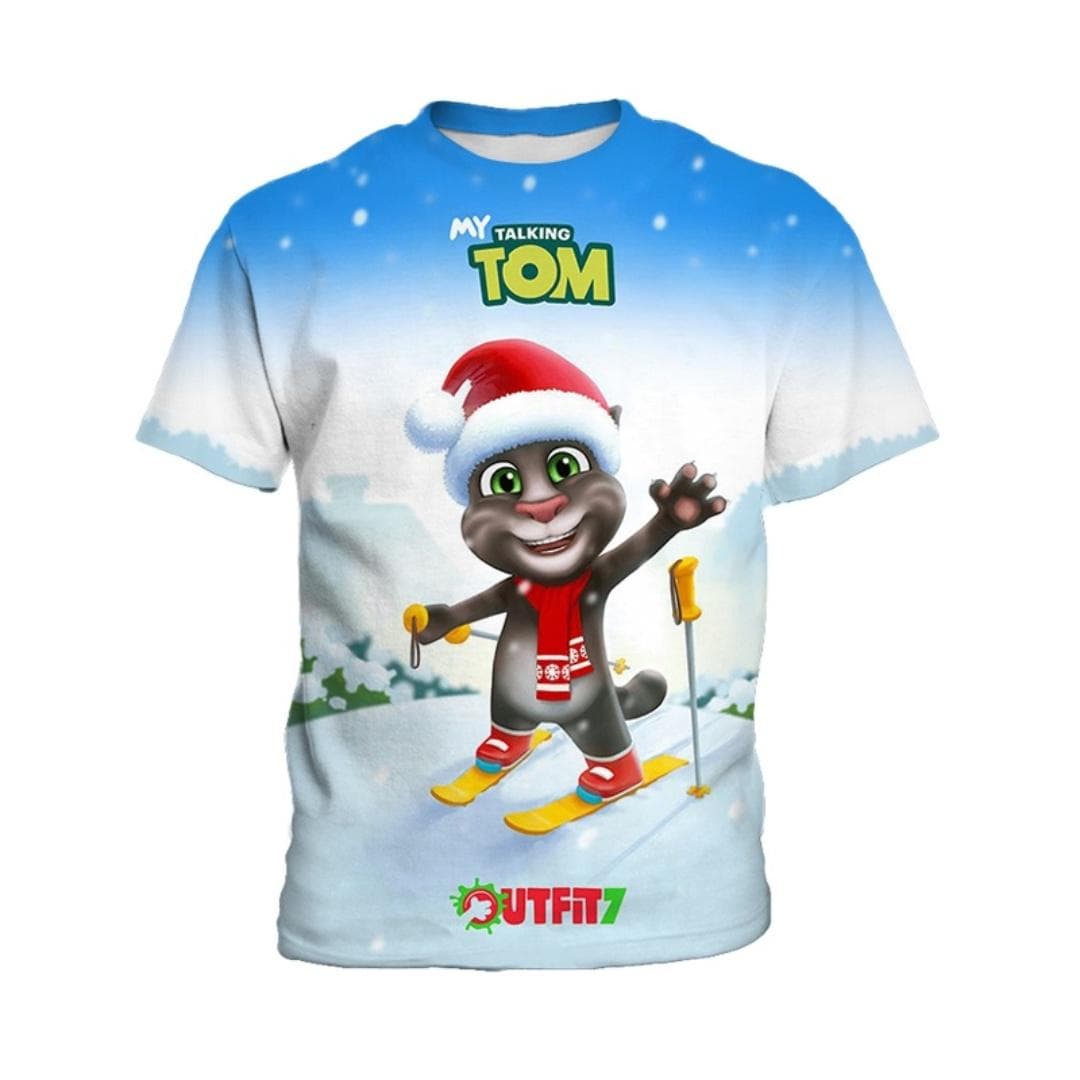 My Talking Tom Children's 3D Printed Short sleeved T-shirt, Boys' Fashion Clothing, Daily Casual Comfortable Top 110