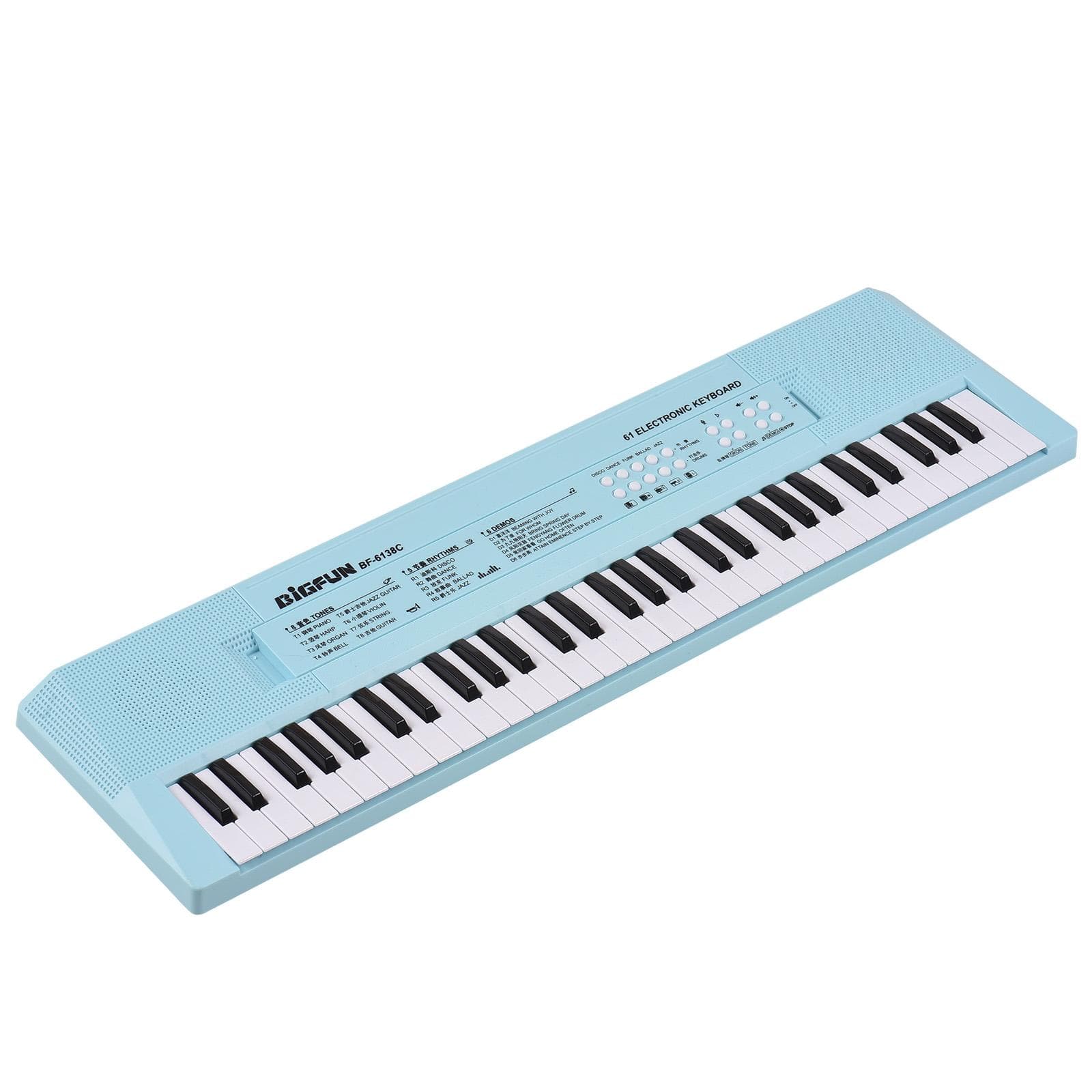 61 Key Electronic Keyboard Piano Musical Instrument with Microphone Dual Power Mode Portable Music blue