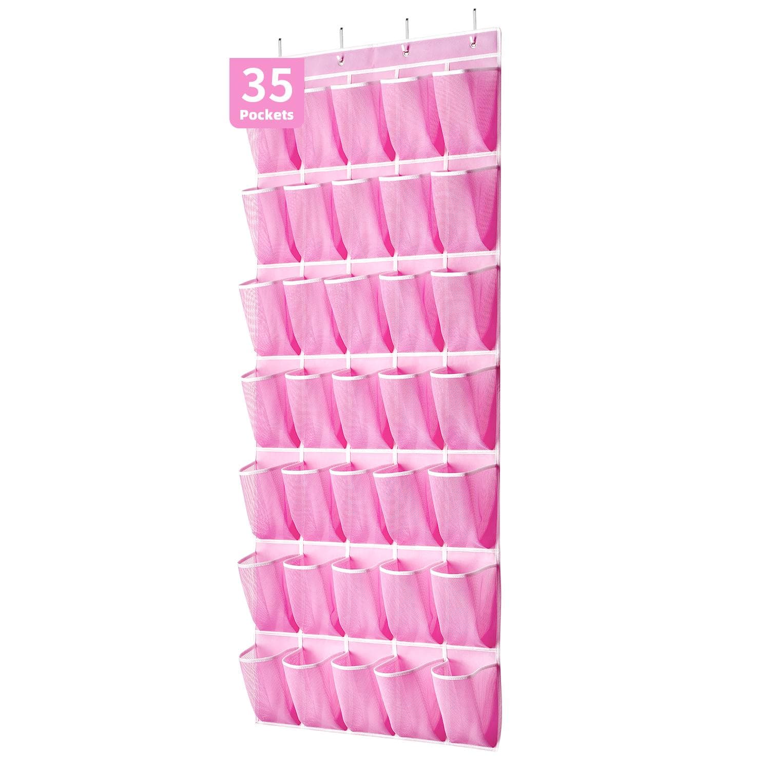 35 Pocket Wall-mounted Sundries Shoe Organiser Closet Storage Shoe Rack Mesh Pocket Clear Hanging Over The Door Shoe Organizers pink