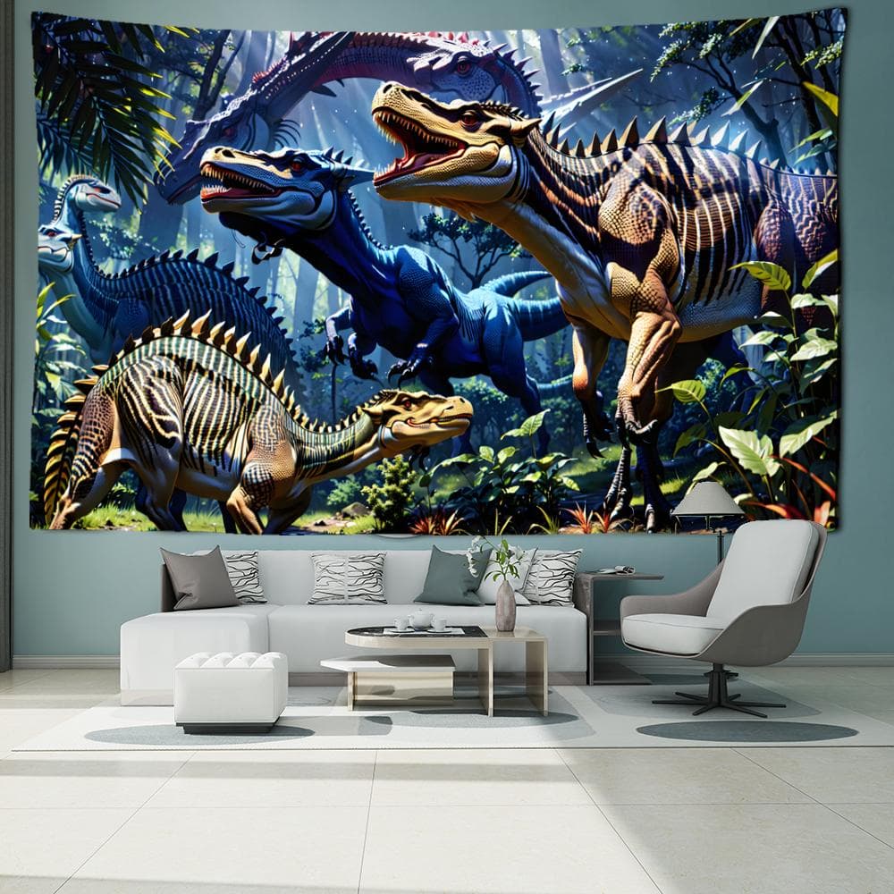 Blue Dinosaur Forest Tapestry Wall Hanging Bohemian Abstract Animal Hippie Tapiz Living Room Home Decor 95x70CM