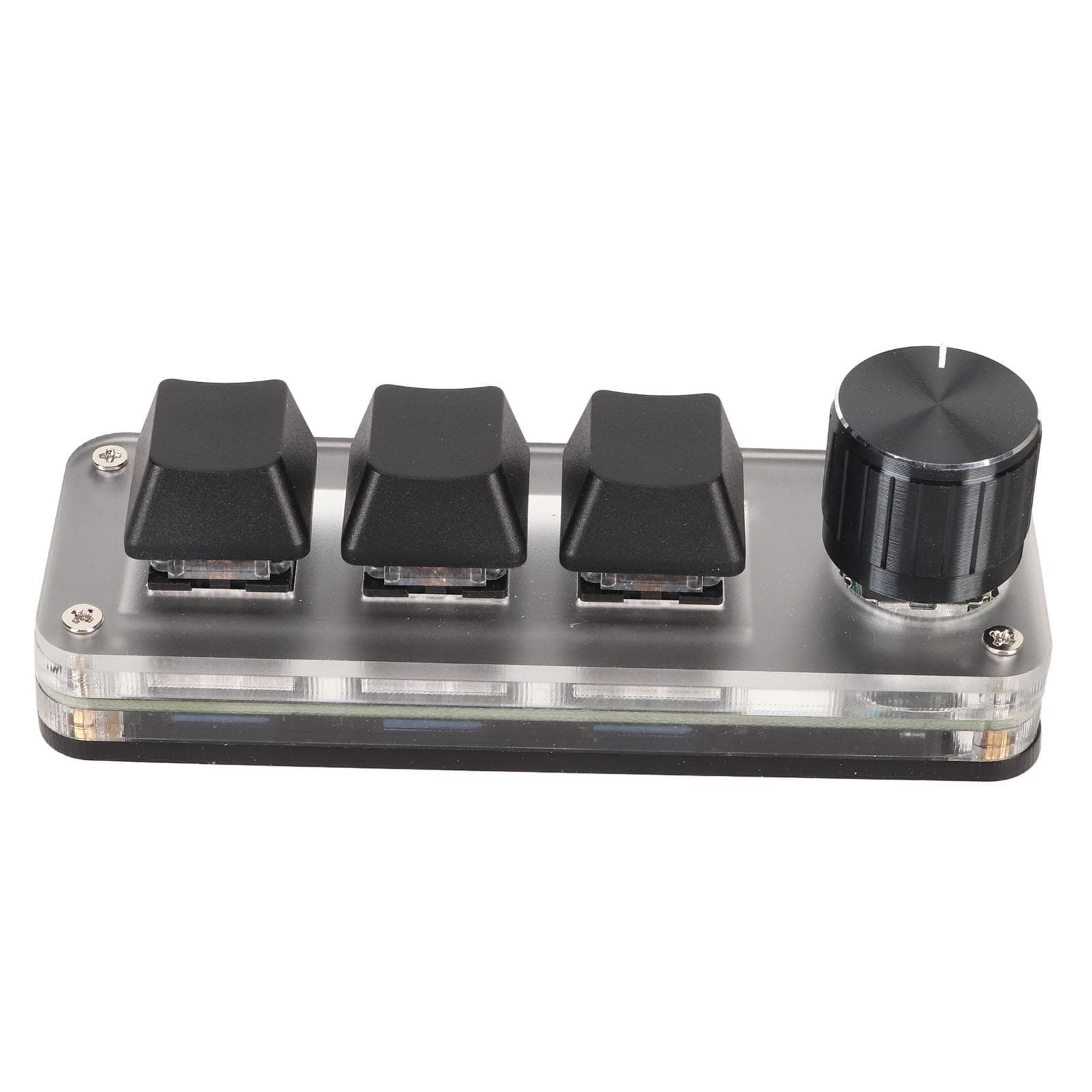 USB Mini 3 Key Keypad with Knob DIY Programmable Type C Wired Connection Blue Switch One Handed black