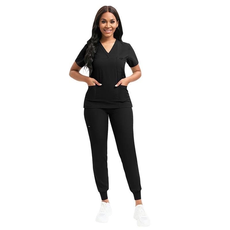 Stretch Scrubs Women Set Nursing Uniforms Clinical Scrubs Set Nurse Doctor Dustproof Workwear Medical Scrubs Top+ Jogger Pants M