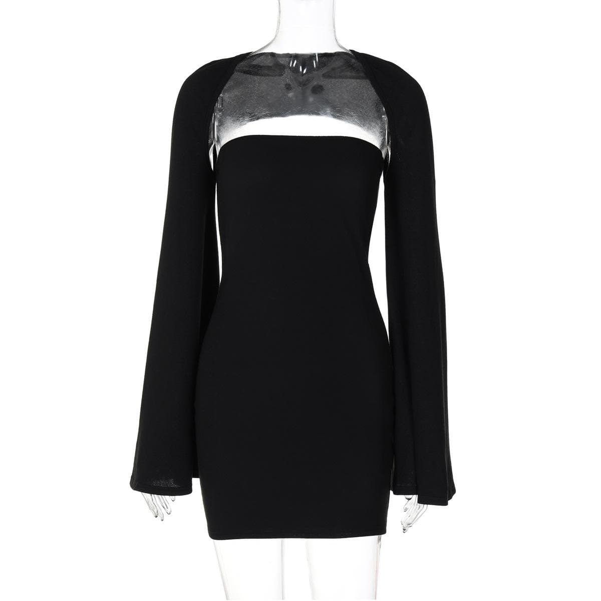 2025,Spring Women's Clothing,New Fashion,Street Style,Canvas Long Sleeve,Sexy Sheath,One-line Neck,Tight Wrap Dress L black
