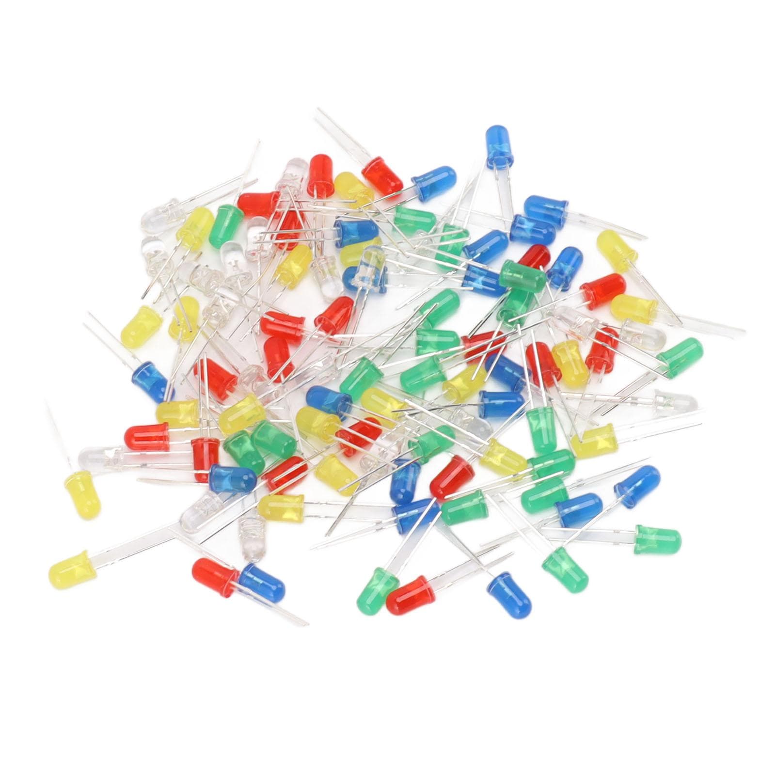 100pcs 5mm LED Diodes Red Green Yellow Blue White Light Emitting Diodes for Appliance DIY Science
