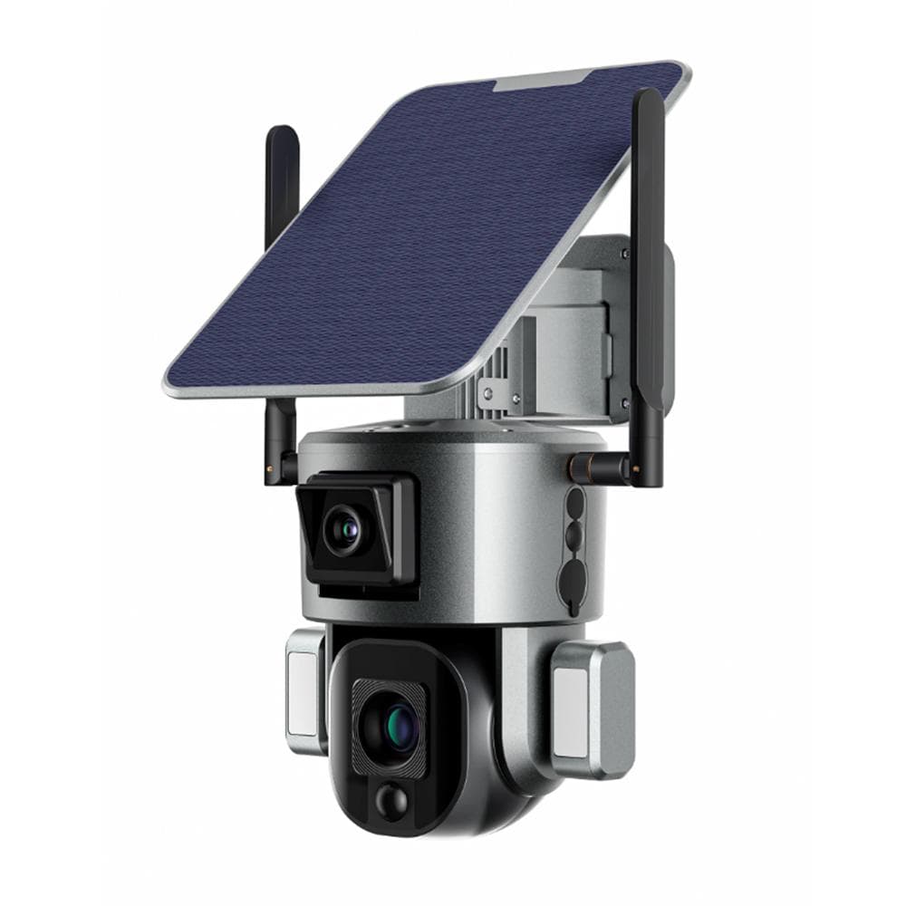 2K 400W 4G 10X Optical Zoom Wire-free Solar Battery Dual Powered Intelligent Camera Dual-lens 4G version silver