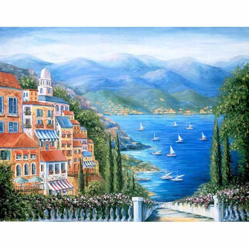 Diamond Painting Town View Embroidery Diamond Cross Stitch Full Round Rhinestone Home Decoration 20X30CM