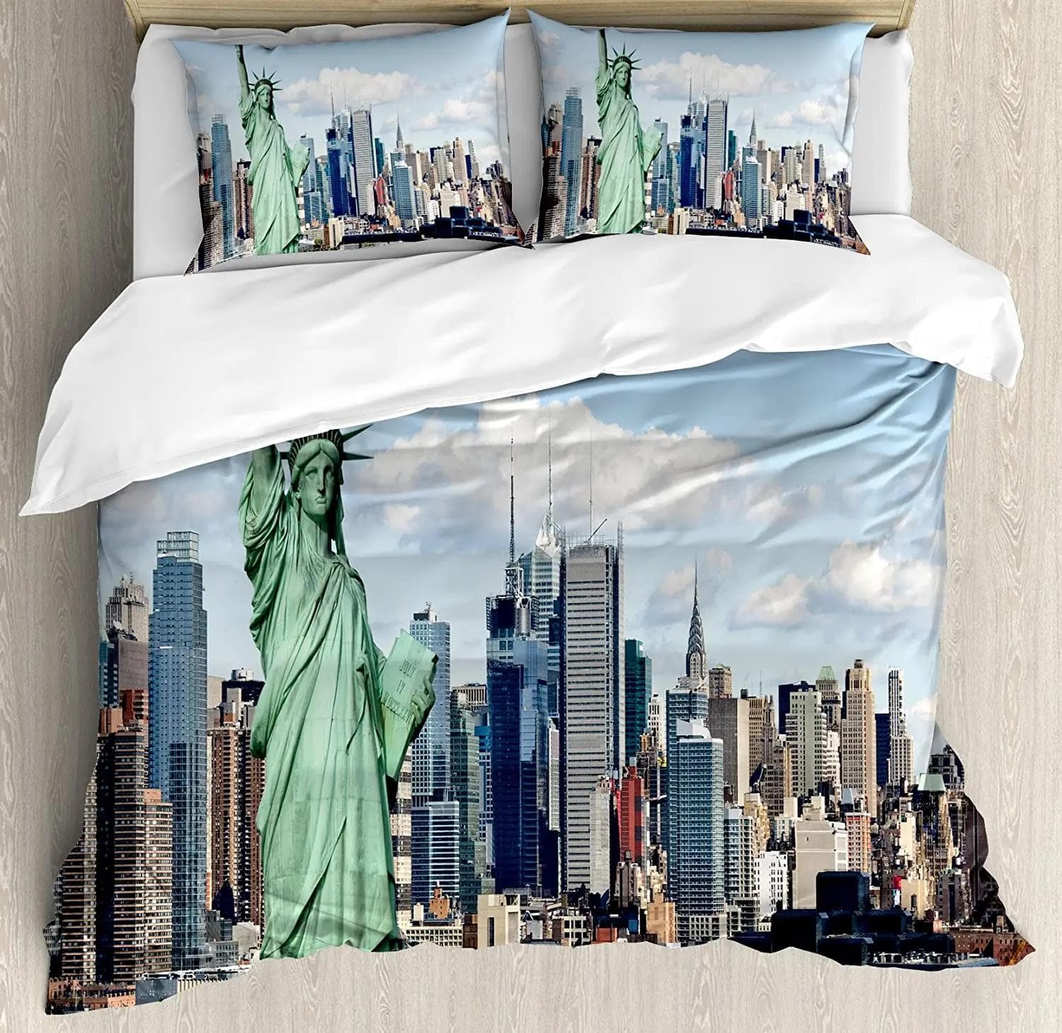 New York Bedding Set For Bedroom Bed Home Summer Night in Manhattan Brooklyn Bridge Park Duvet Cover Quilt Cover And Pillowcase EU single(135x200cm)