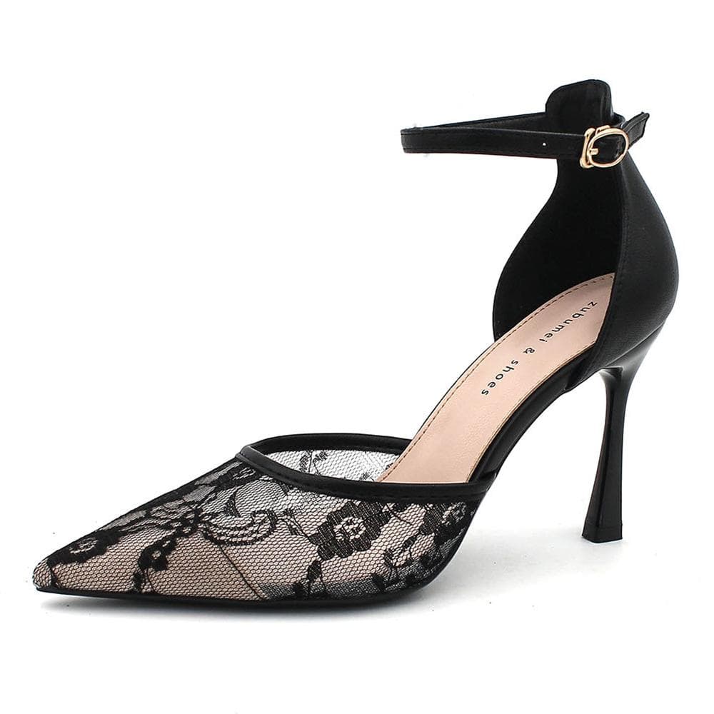 Korean Version of Sexy Super High-heeled Sandals French Ankle Buckle High-heeled Shoes Baotou Stiletto Sandals for Women 39 black