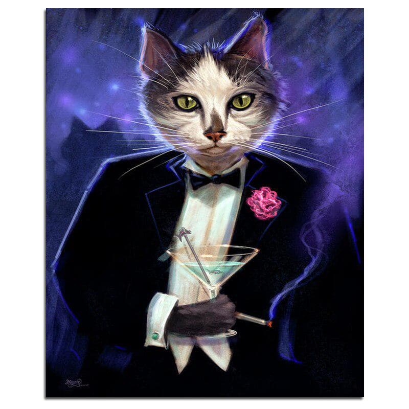 Cool Cat in Black Coat 5D DIY Diamond Painting Animal Full Round Diamond Embroidery 20X30CM