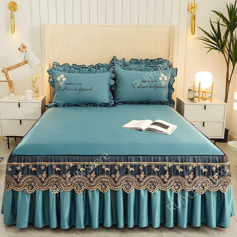 Decorative Lace Embroidered Bed Skirt Bedsheet Non-slip Mattress Cover Bedroom Princess Ruffled Bed Skirt Protector Bed Cover 1pc Skirt 150x200cm