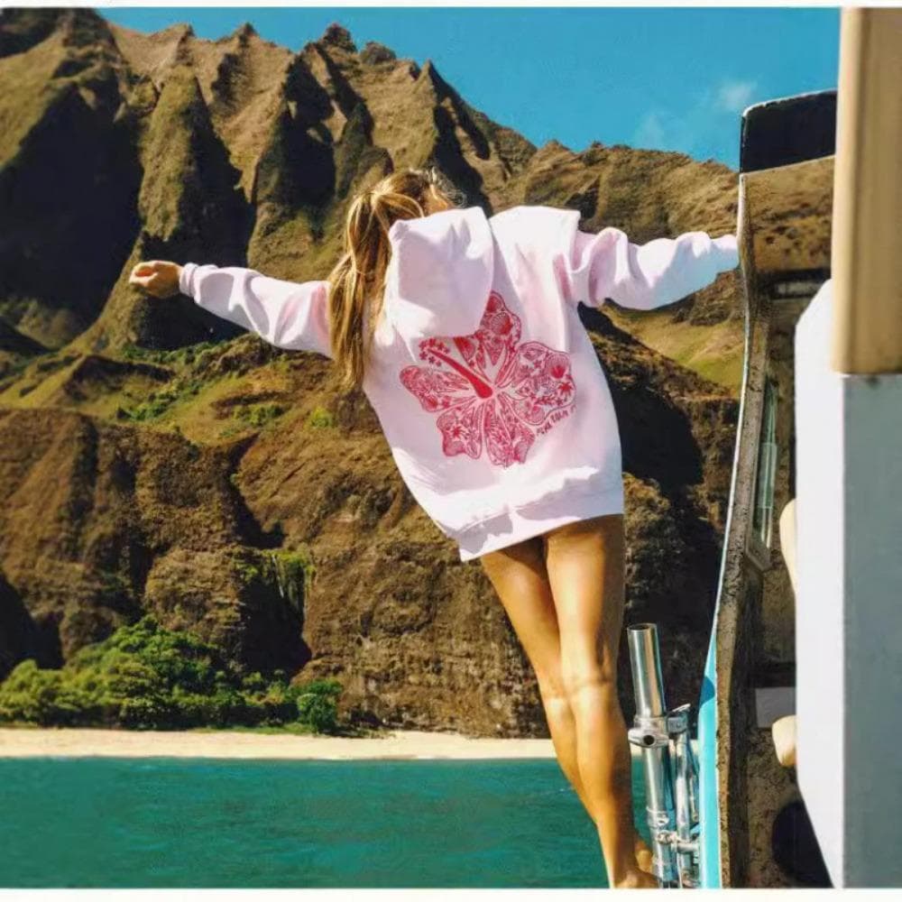 Women's Spring and Summer Long-sleeved Hoodies, Fashionable Printed Loose and Comfortable Hoodies XS pink