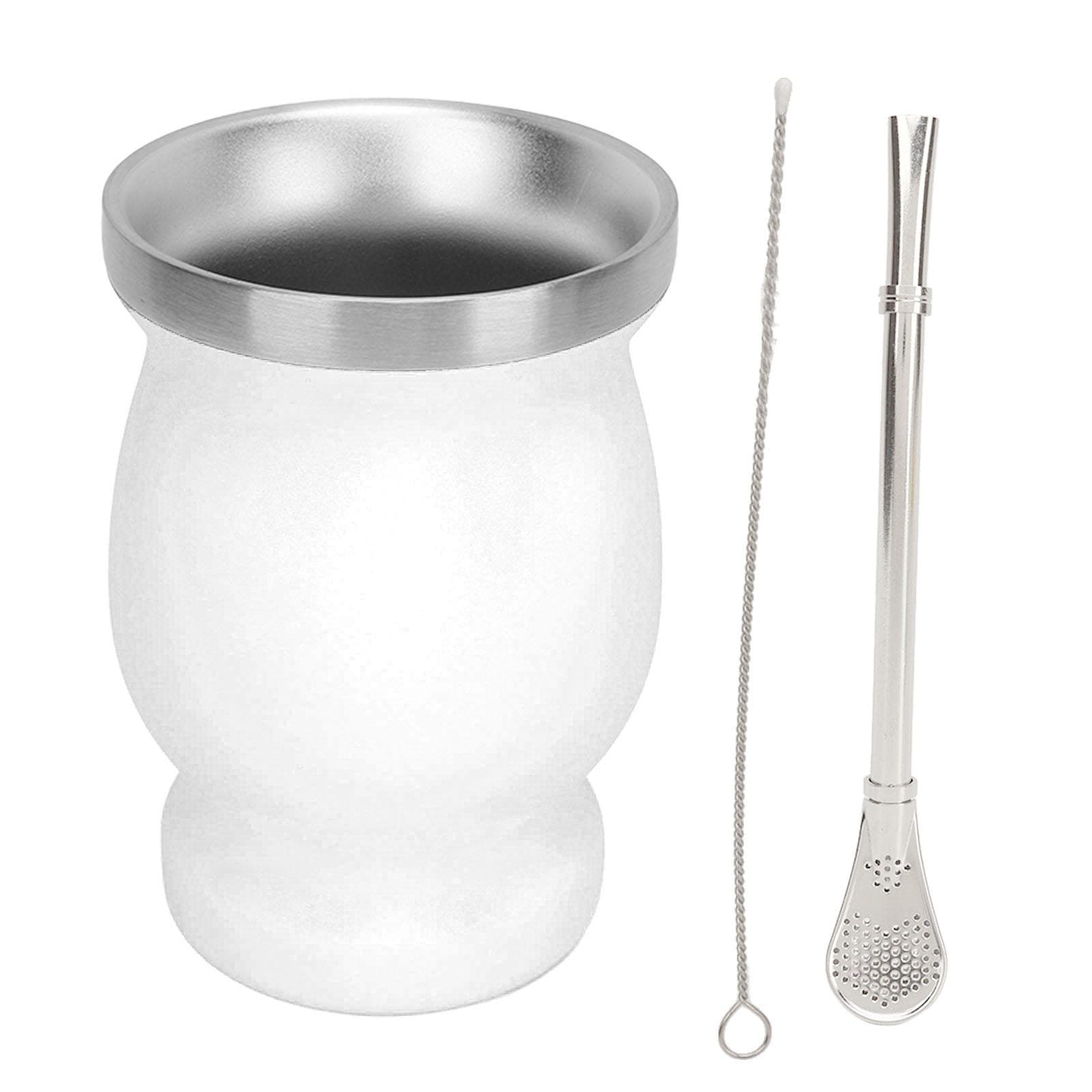 8oz Gourd Tea Cup Double Wall Stainless Steel with Spoon Straw Brush Gourd Insulated Cups for Tea White