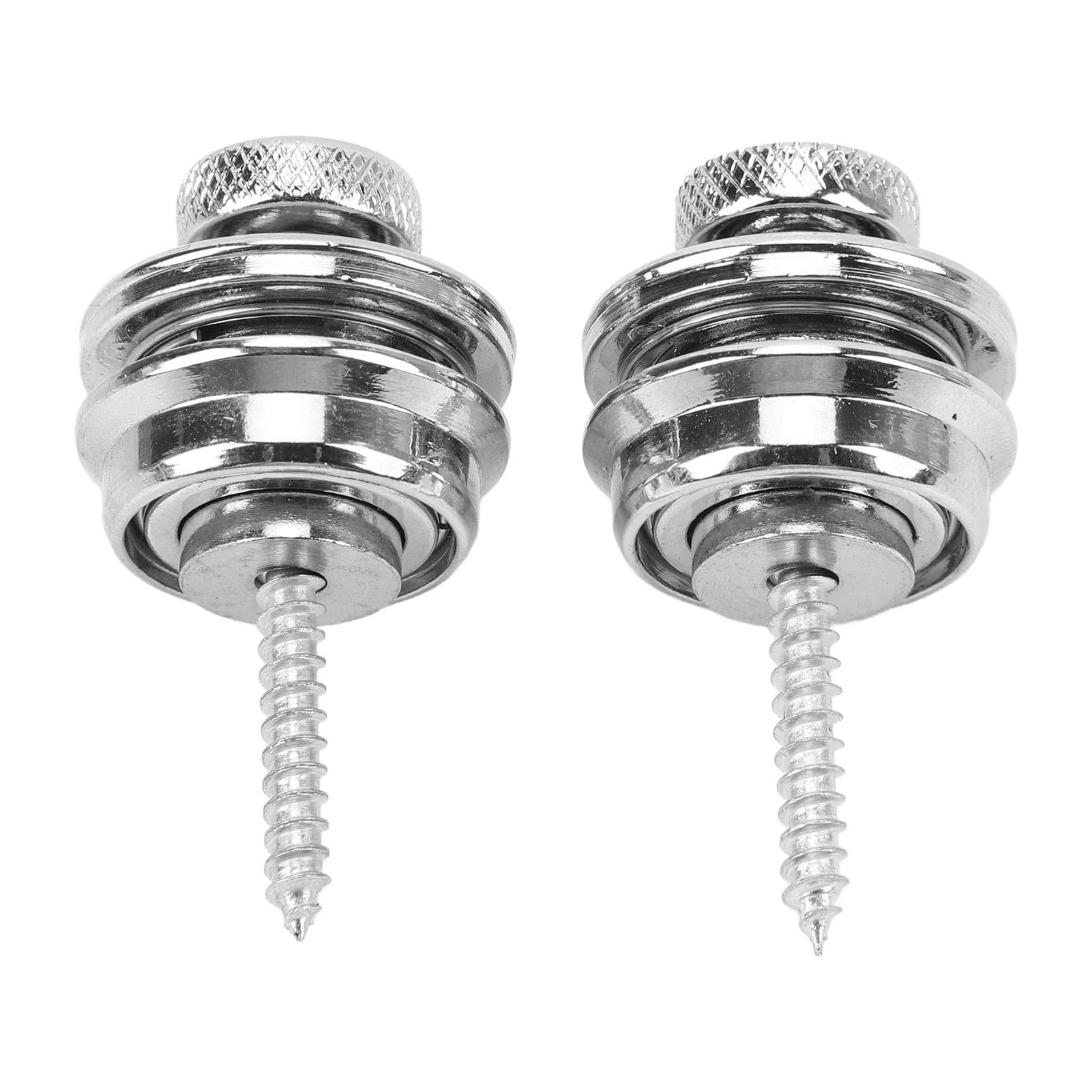 2Pcs Guitar Strap Locks Security Buttons Heavy Duty Metal Flat Round Head Non Slip Fall Resistant silver
