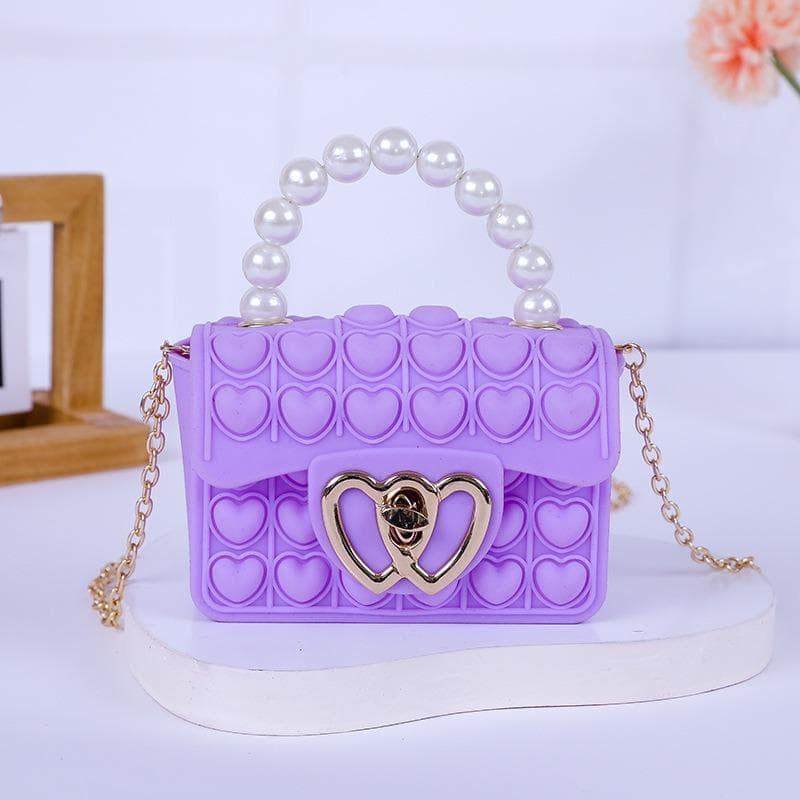 Silicone Love Bubble Jelly Bag, Pressure Relieving Purse, Pop It Handbag with Faux Pearl Handle, Cute Chain Crossbody Bag purple