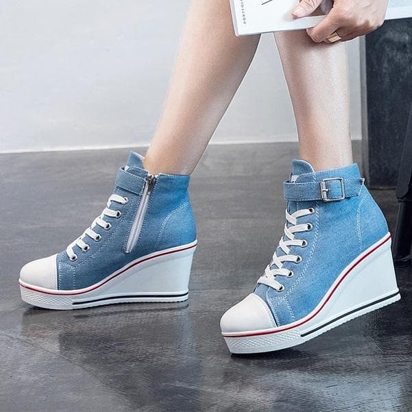 Womens Wedge High Top Sneakers Casual Sport Outdoor Sneakers 42 blue