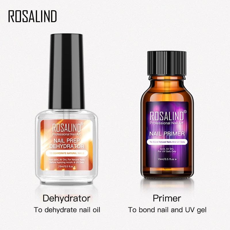 ROSALIND 2pcs Nail Dehydrator Gel Nail Primer Gel Nail Polish Air Dry Bright For Nail Art Design LED/UV Lamp 15ML