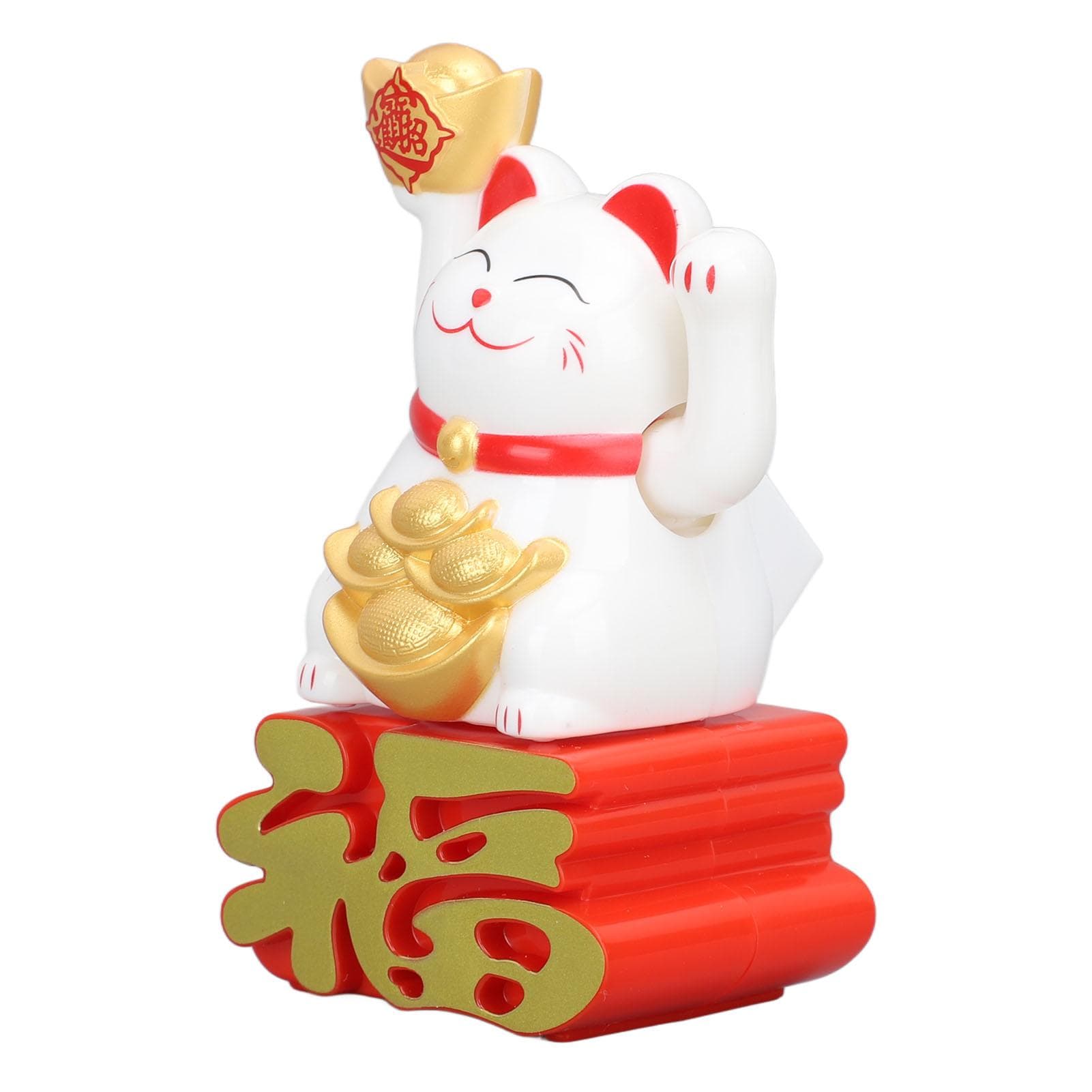 Lucky Cat Ornament Waving Arm Attract Wealth Lucky Fortune Cat for Desktop Car Office Shop White white