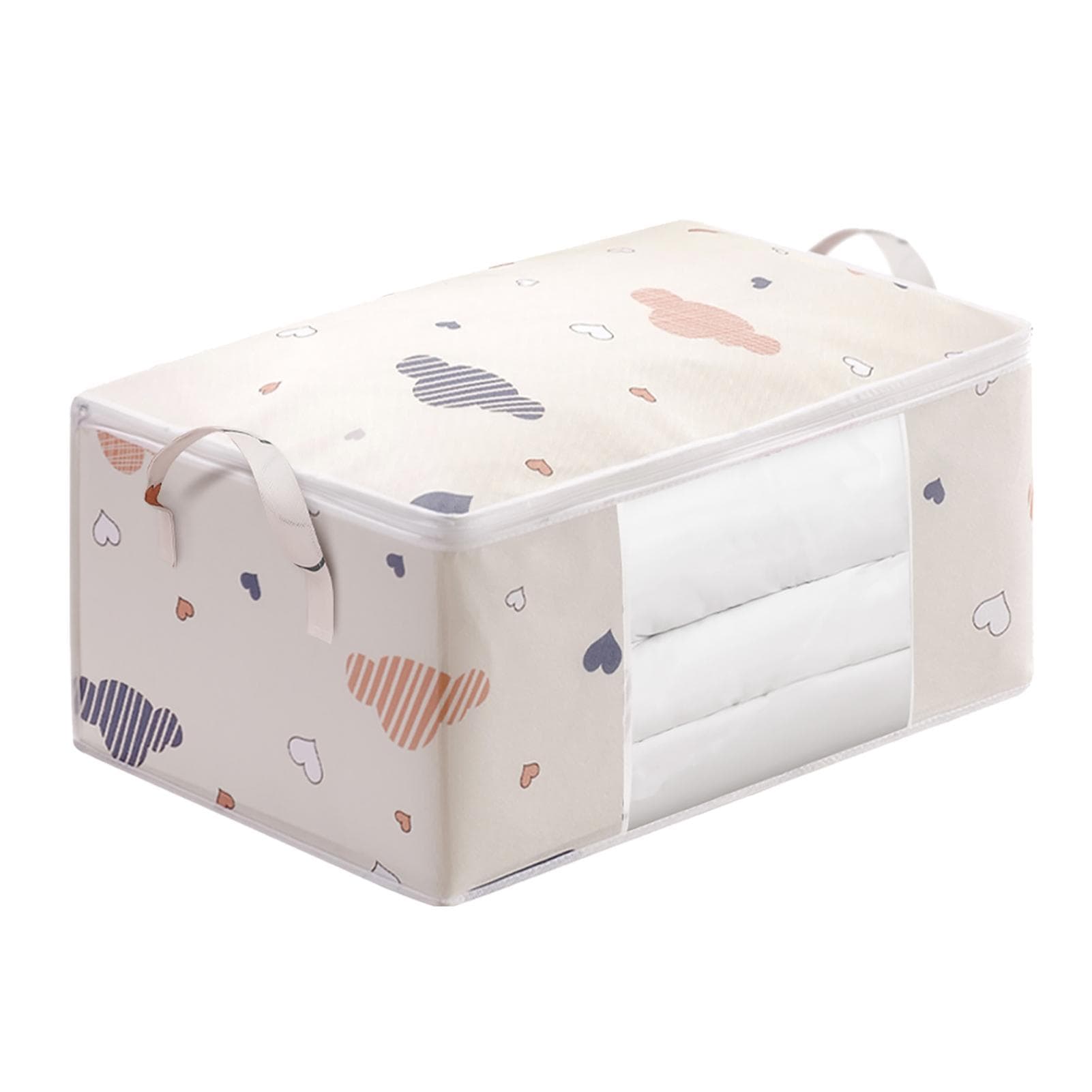 Comforters Storage Bag Nonwoven Fabric Clear Window Reinforced Handle Blanket Clothes Storage M(315 X 180mm / 12.4 X 7.09in)