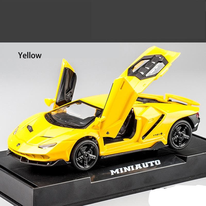 1:32 Lamborghini LP770 Car Model Toy, with Sound and Light Pull Back Car Zinc Alloy Toys for Kids Boy Girl Gift 15.4*6.7*4cm yellow