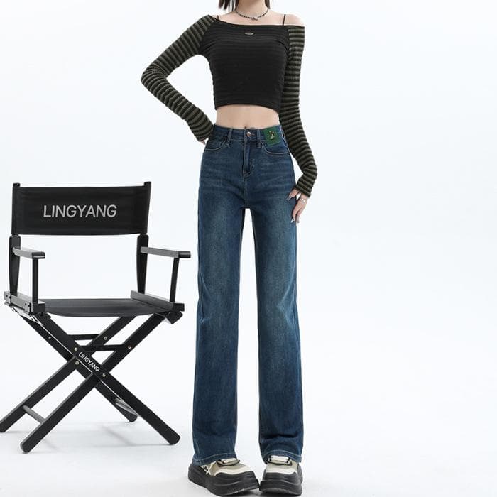Narrow Version Straight Jeans Women's Spring High Waist Thin Pipe Pants Women's Spring Straight Pants Women's Spring Small 2XL