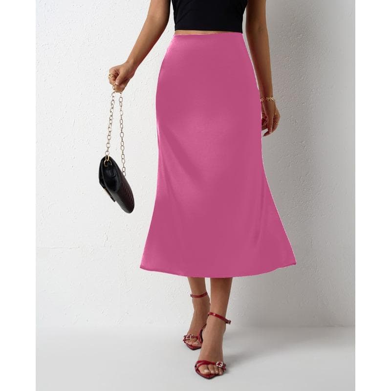 Women's Satin Skirt with Tail Fish Tail for Spring and Summer S hot pink