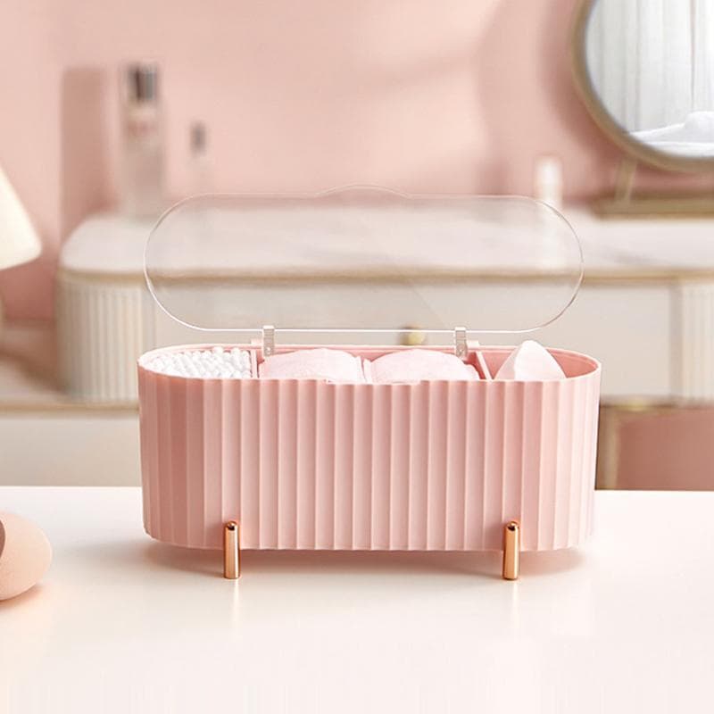 Desktop Cosmetics Storage Box Dust-proof Makeup Organizer For Cotton Pads Swabs Beauty Egg Holder Bathroom Jewelry Organizer pink
