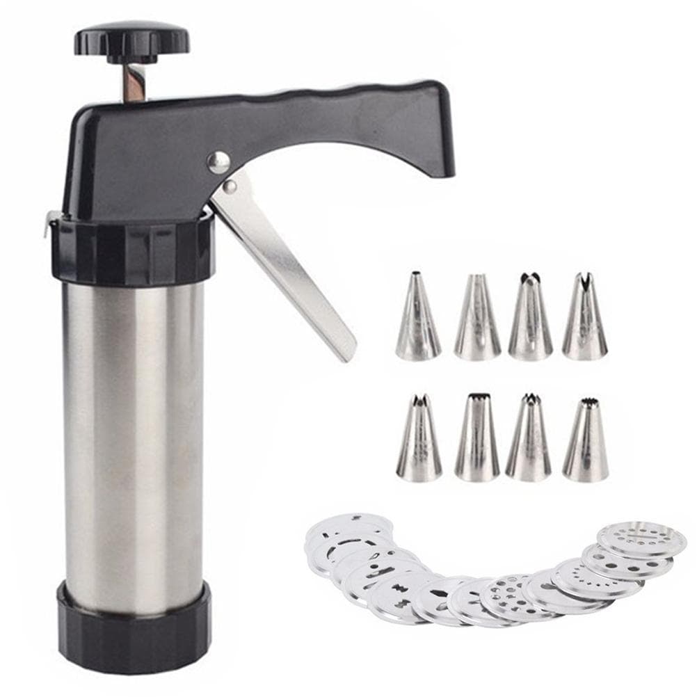 Press Gun Kit Stainless Steel Biscuit Press Gun Set with 13 Discs and 7 Icing Tips L(for 6.5-9kg)