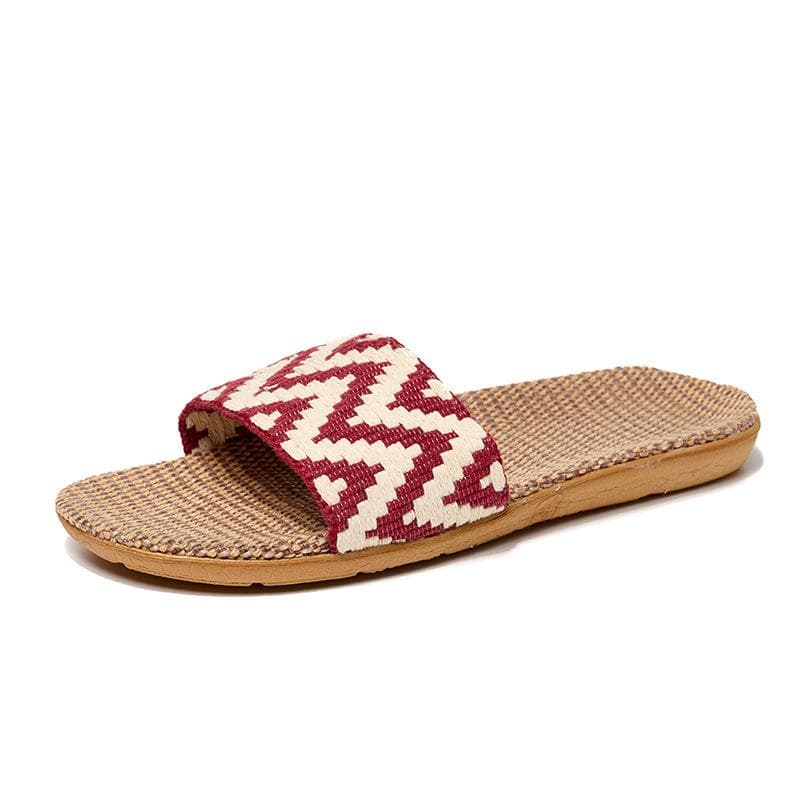 Home Indoor Cotton Linen Antiskid Slippers Men and Women Thick Bottom Summer Sandals 35-36 red