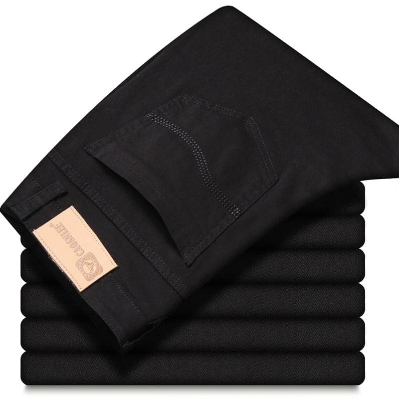 Spring and Summer Men's Wine Red Jeans Fashion Casual Boutique Business Casual Straight Denim Stretch Trousers Men's Brand Pants 28 black