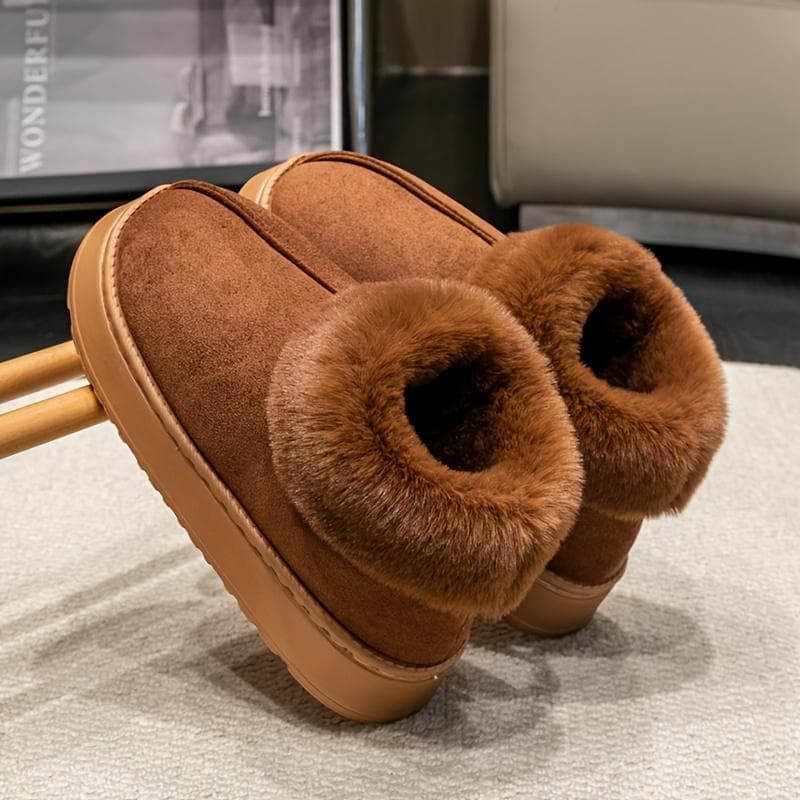 Winter Fleece-Lined Slippers, Unisex Thick Sole Slip-On Snow Boots, Solid Color, Warm Plush Lining, with Anti-Slip EVA Outsole 44-45
