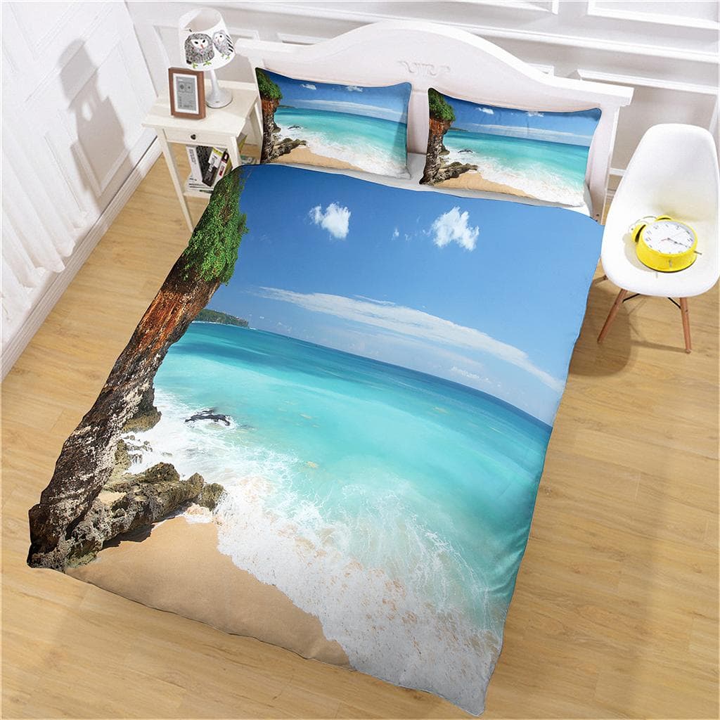 Bedding Set Blue Ocean Sea 3D Quilt Duvet Cover Pillowcase Kids Bed Comfortable Bed Set Twin King Bedding Fashion W90xL190cm