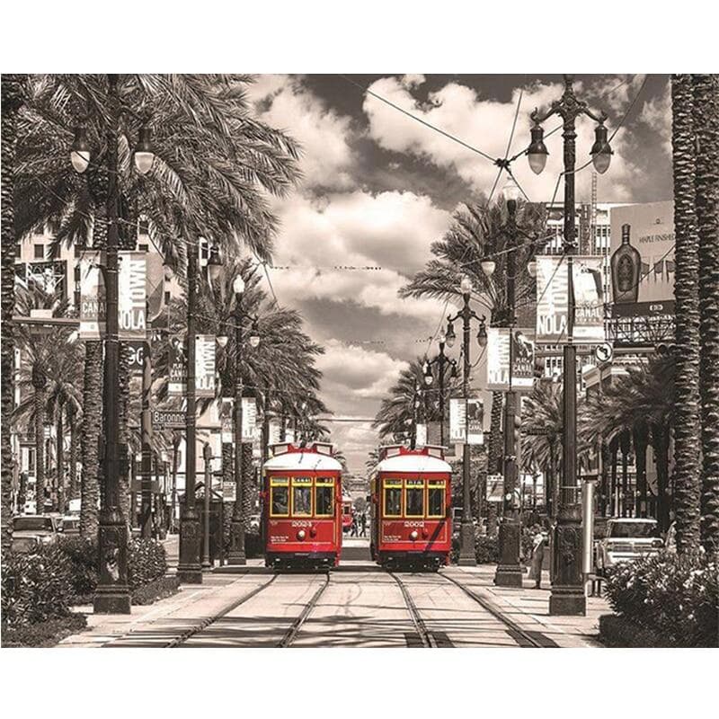 Diamond Embroidery Full Round DIY 5D Diamond Painting Cross Stitch Landscape Tram Needlework 20X30CM