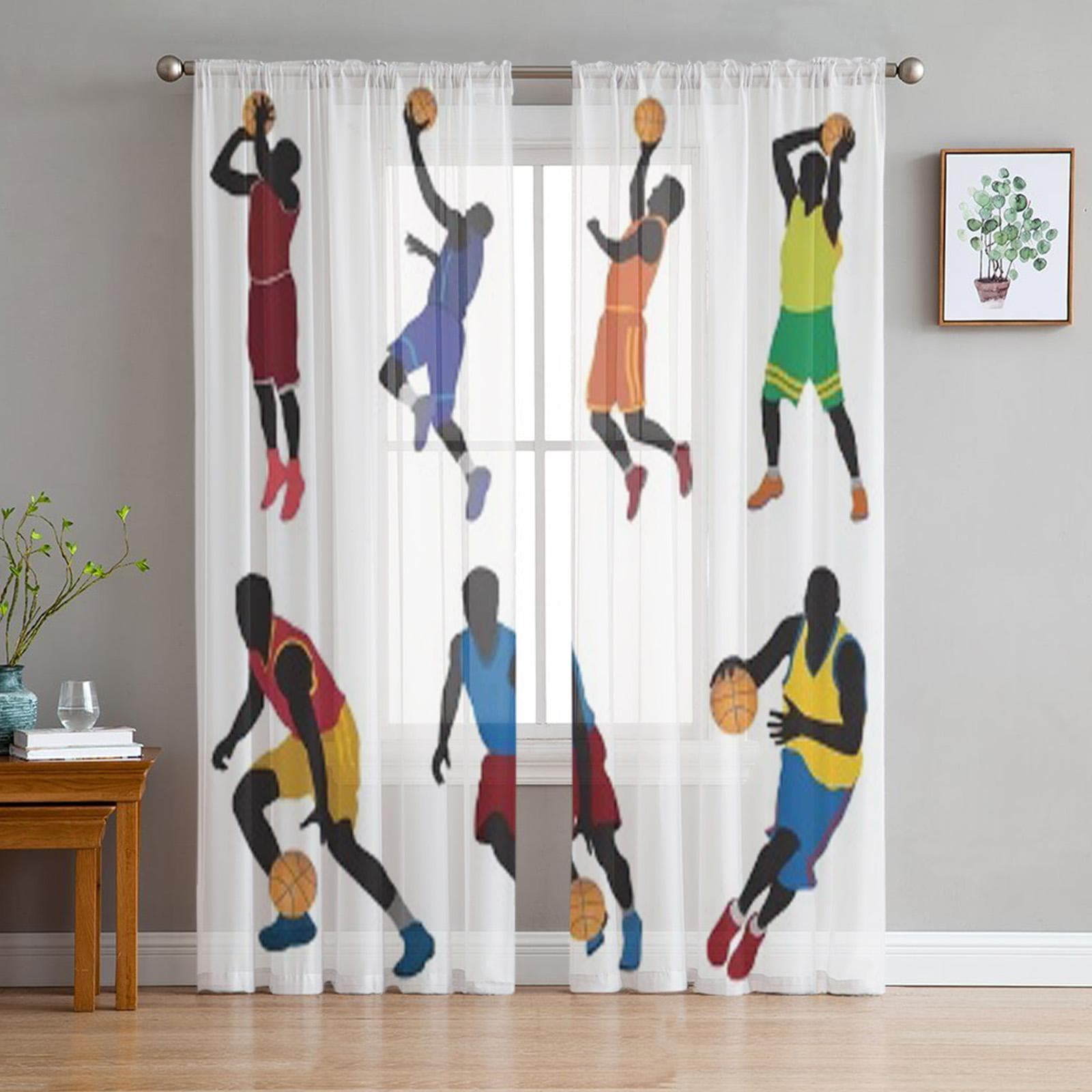 Basketball Players Tulle Sheer Curtains for Living Room Decoration Curtain for the Room Bedroom Kitchen Voile Organza Curtains 135W x 114H(cm)