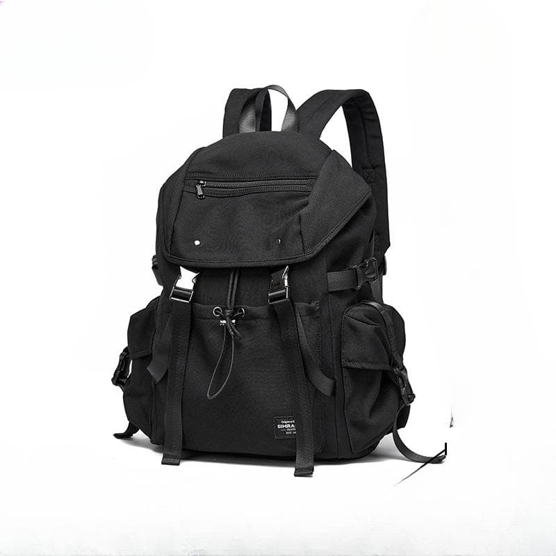 Backpack, Men's Multi-functional Drawstring Student Schoolbag, Flip Cover Snap-fit Backpack, Fashionable Waterproof Computer Bag He is a size 16. black